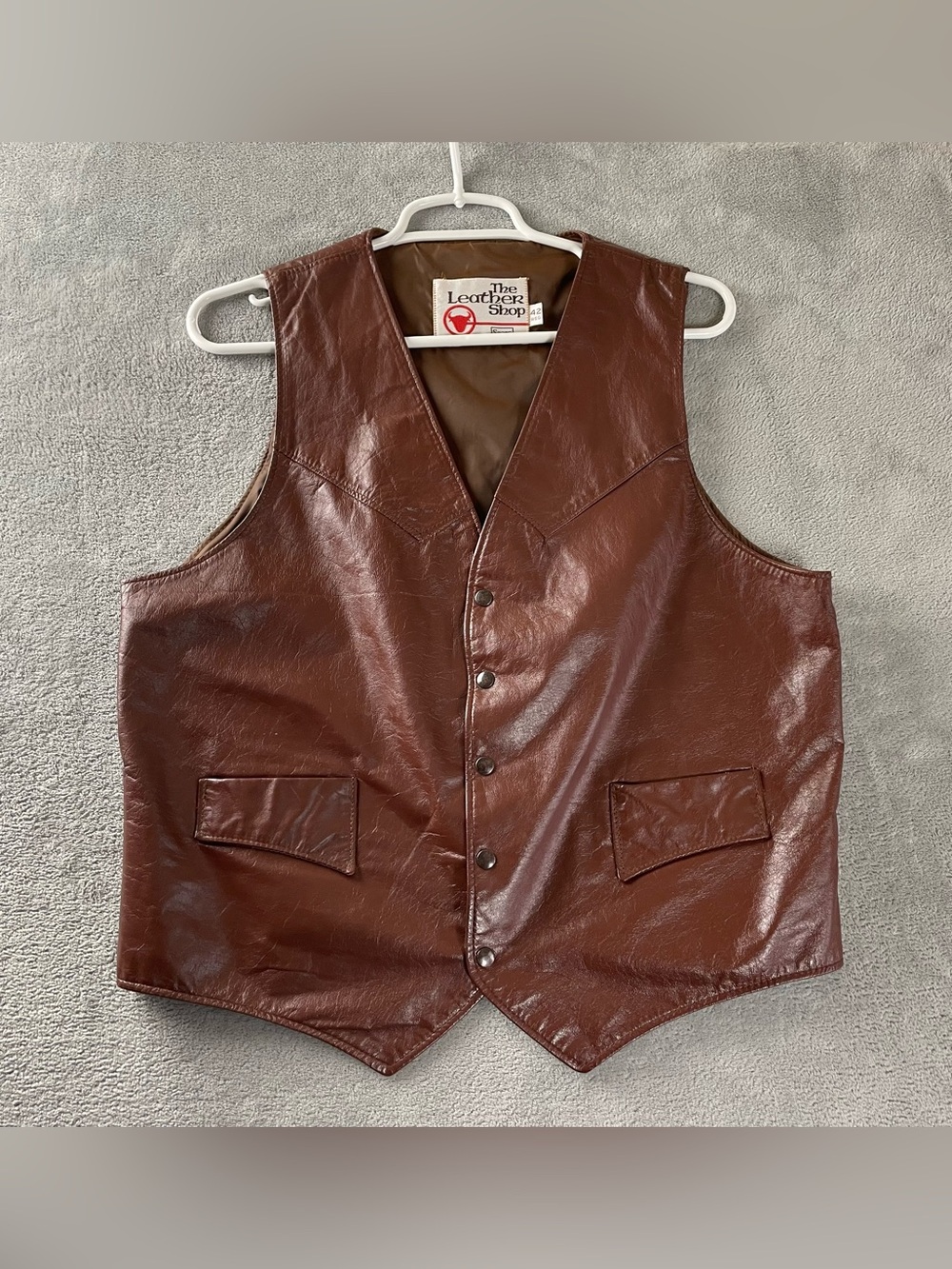 Vintage Sears Leather Shop 70s Western Brown Vest Snap Button Boho Cowboy Small